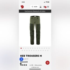 Fjallraven Keb Trousers 36x32 Men's Two-Tone Green Pants NWOT